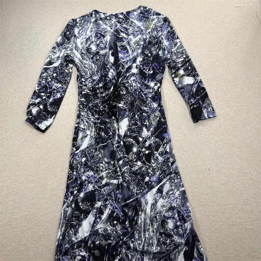 Calvin Klein Dress Womens 4 Abstract Ruched Midi Sheath 3/4 Sleeve - Picture 8 of 8